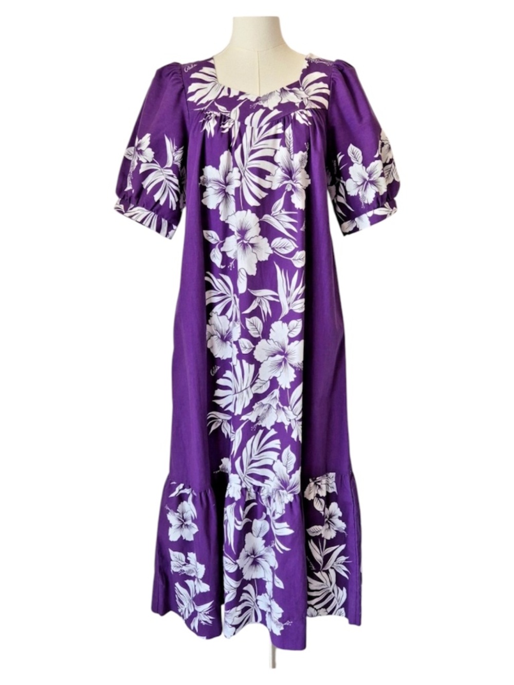 Royal Creations Purple Hawaiian Floral MuuMuu Maxi Dress
